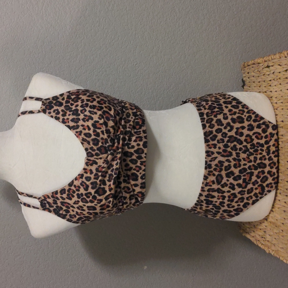 Full Coverage Leopard Two Piece Strappy Bikini